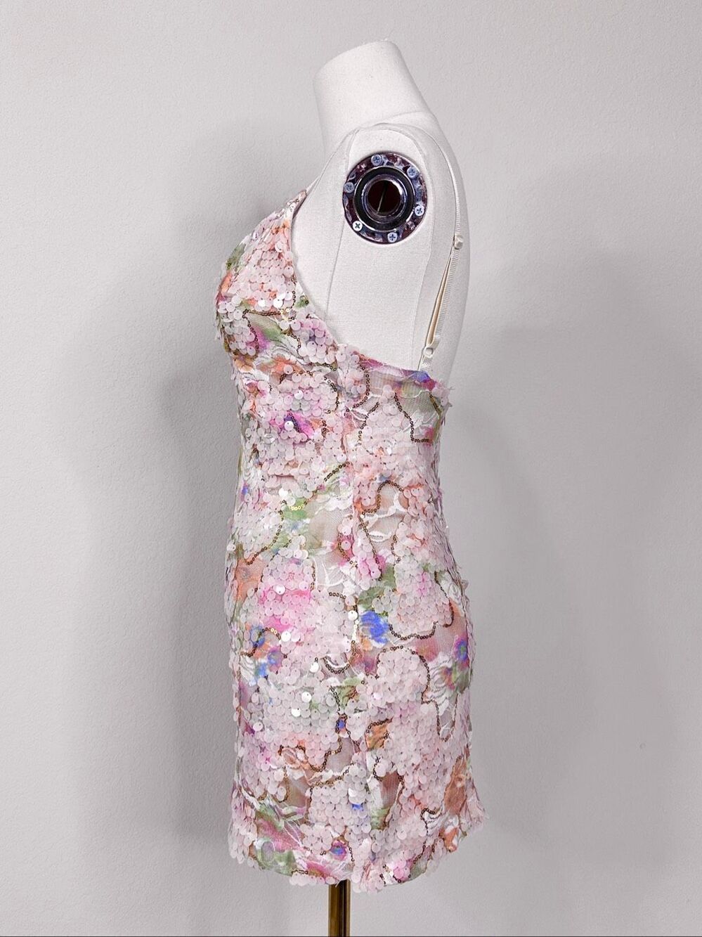 Bella Barnett Floral Sequin Bodycon Mini Dress XS Blush Cocktail Party Date HoCo - Picture 12 of 16